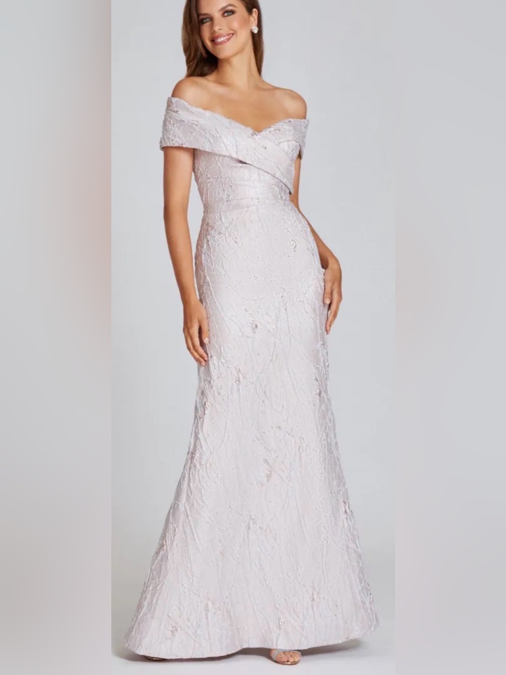 Rickie Freeman for Teri Jon Blush Off-Shoulder Evening Gown Sz 4 NWT